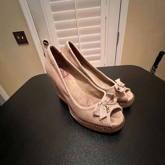 Tory Burch natural linen Canvas Jakie Peep Toe Espadrille in 9.5. - Picture 4 of 12